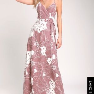 Mauve and floral print maxi dress